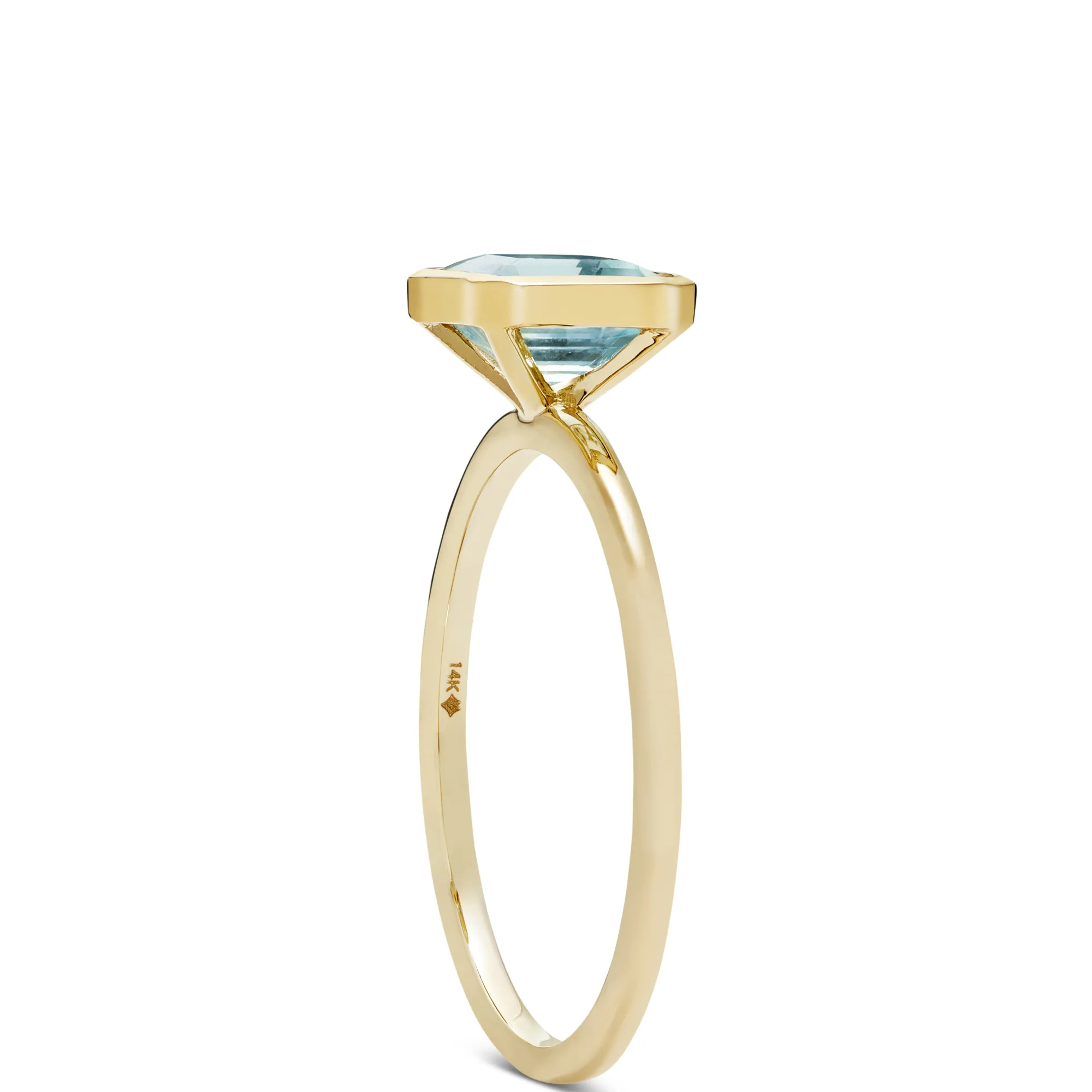 Square Bezel Set Aquamarine Ring, 14K Outlet