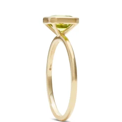 Square Bezel Set Peridot Ring, 14K New