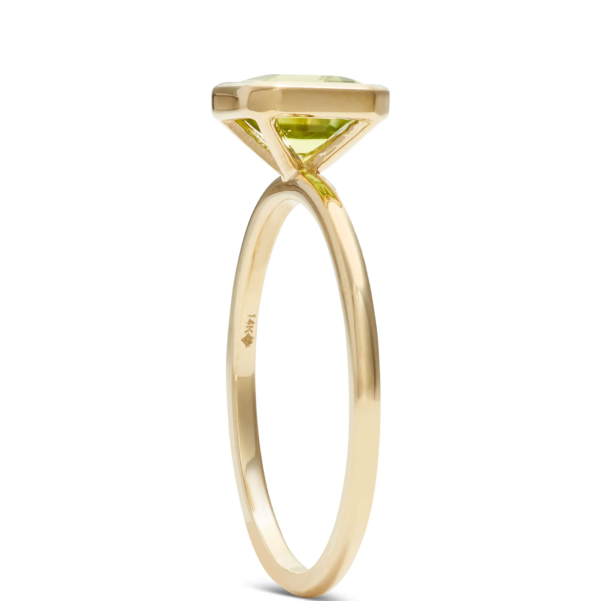 Square Bezel Set Peridot Ring, 14K New