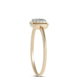 Square Emerald Diamond Halo Ring, 14K Yellow Gold Hot