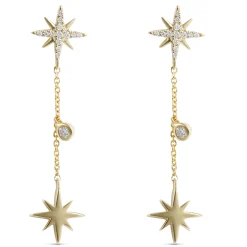 Star Cluster Diamond Dangle Earrings, 14k Yellow Gold Clearance