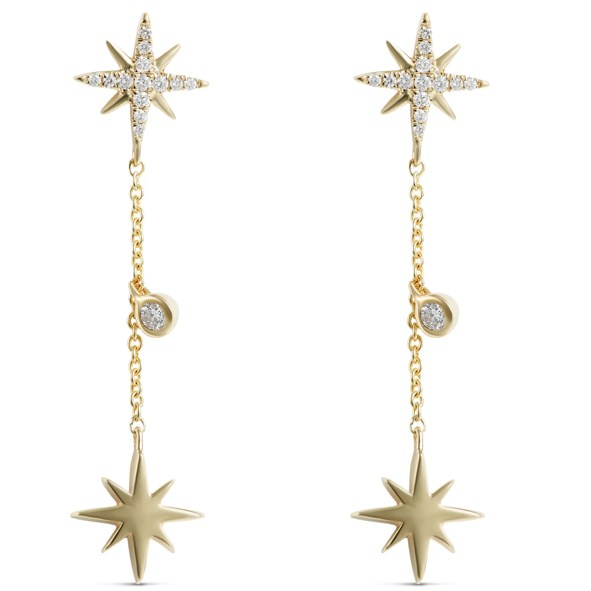Star Cluster Diamond Dangle Earrings, 14k Yellow Gold Clearance