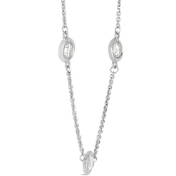 12 Station Bezel Set Diamond Necklace, 14k White Gold Sale