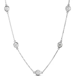 12 Station Bezel Set Diamond Necklace, 14k White Gold Sale