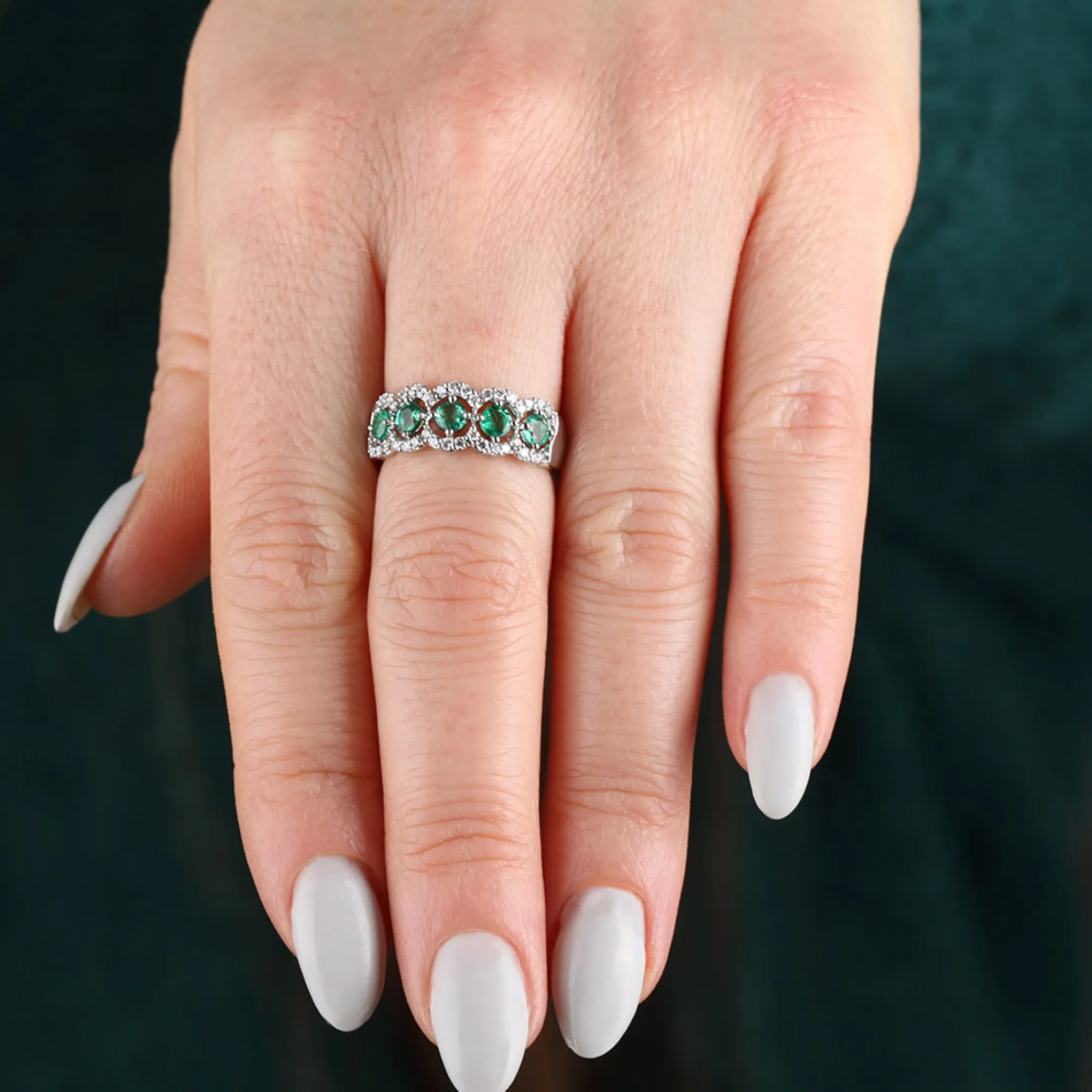 5-Stone Emerald & Diamond Ring 14K Hot