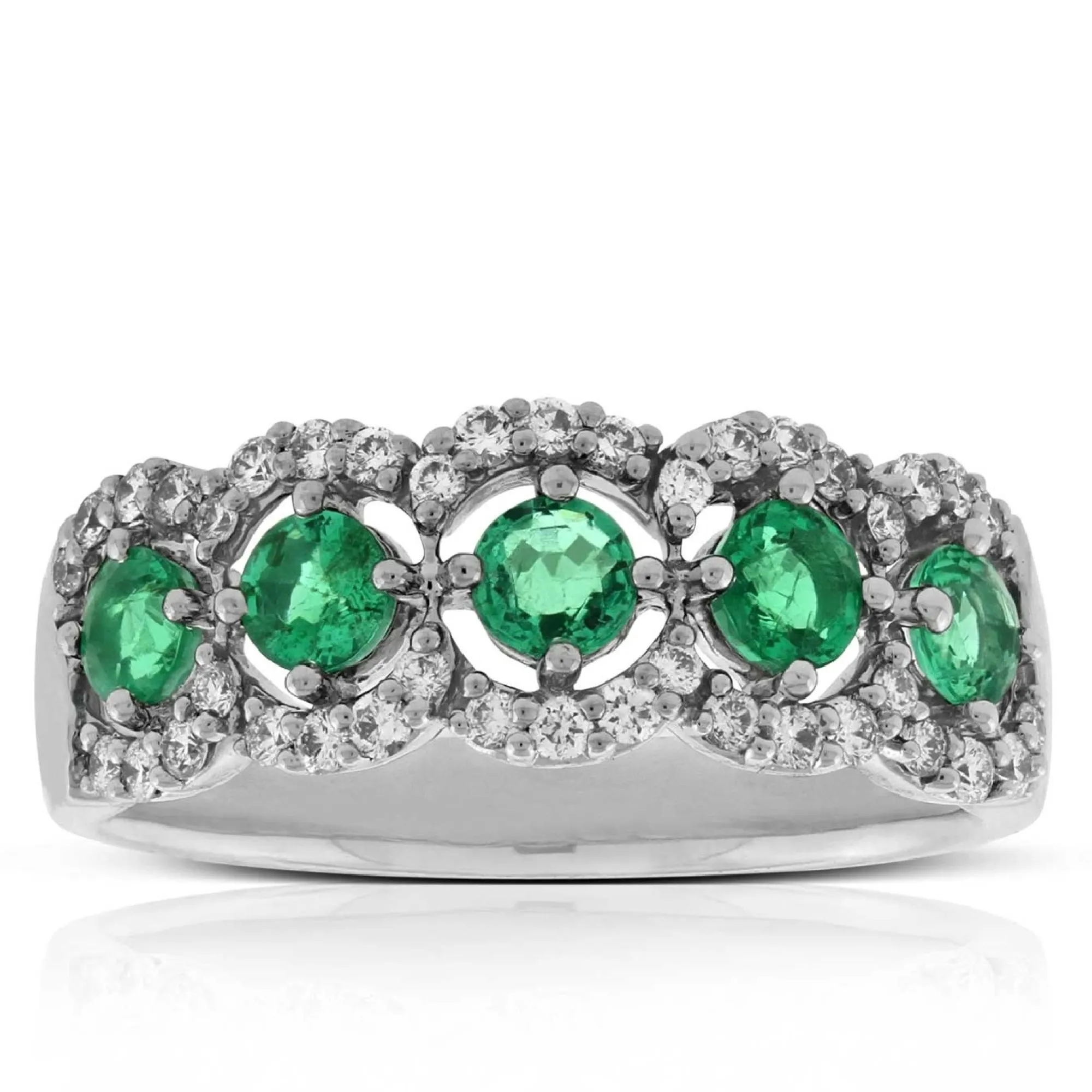 5-Stone Emerald & Diamond Ring 14K Hot