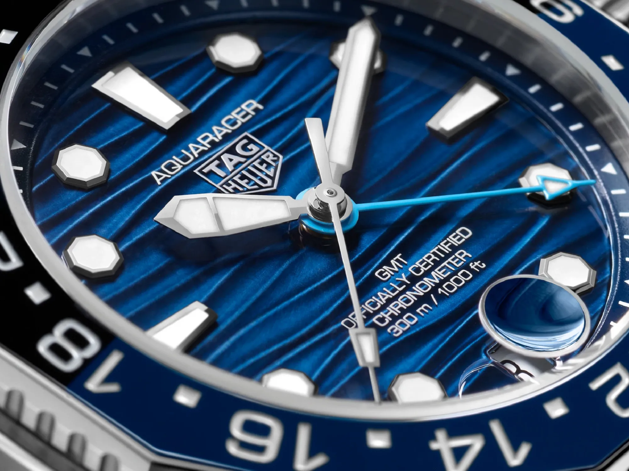 TAG Heuer Aquaracer Professional 300 GMT Blue Dial Blue Rubber Strap Watch, 42mm Sale