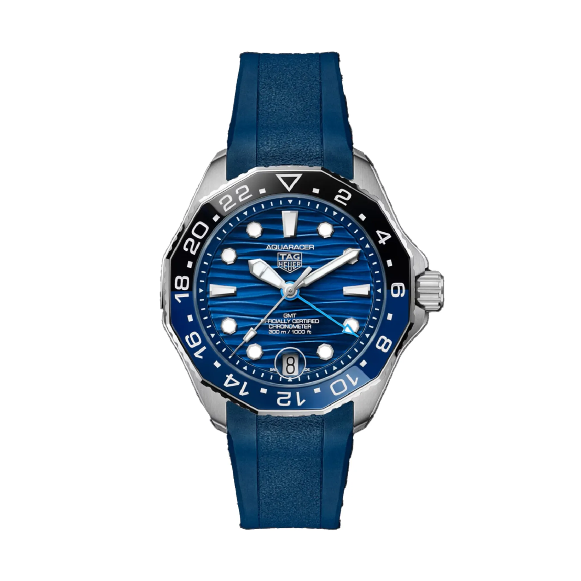 TAG Heuer Aquaracer Professional 300 GMT Blue Dial Blue Rubber Strap Watch, 42mm Sale