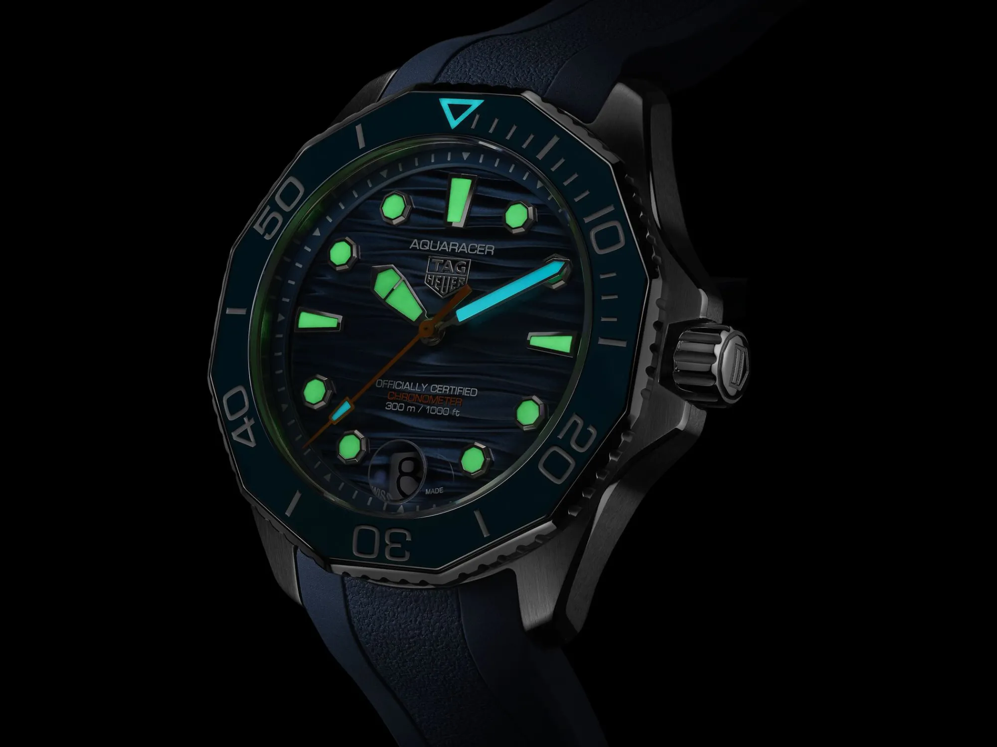 TAG Heuer Aquaracer Professional 300 Blue Dial Blue Rubber Strap Watch, 42mm Online