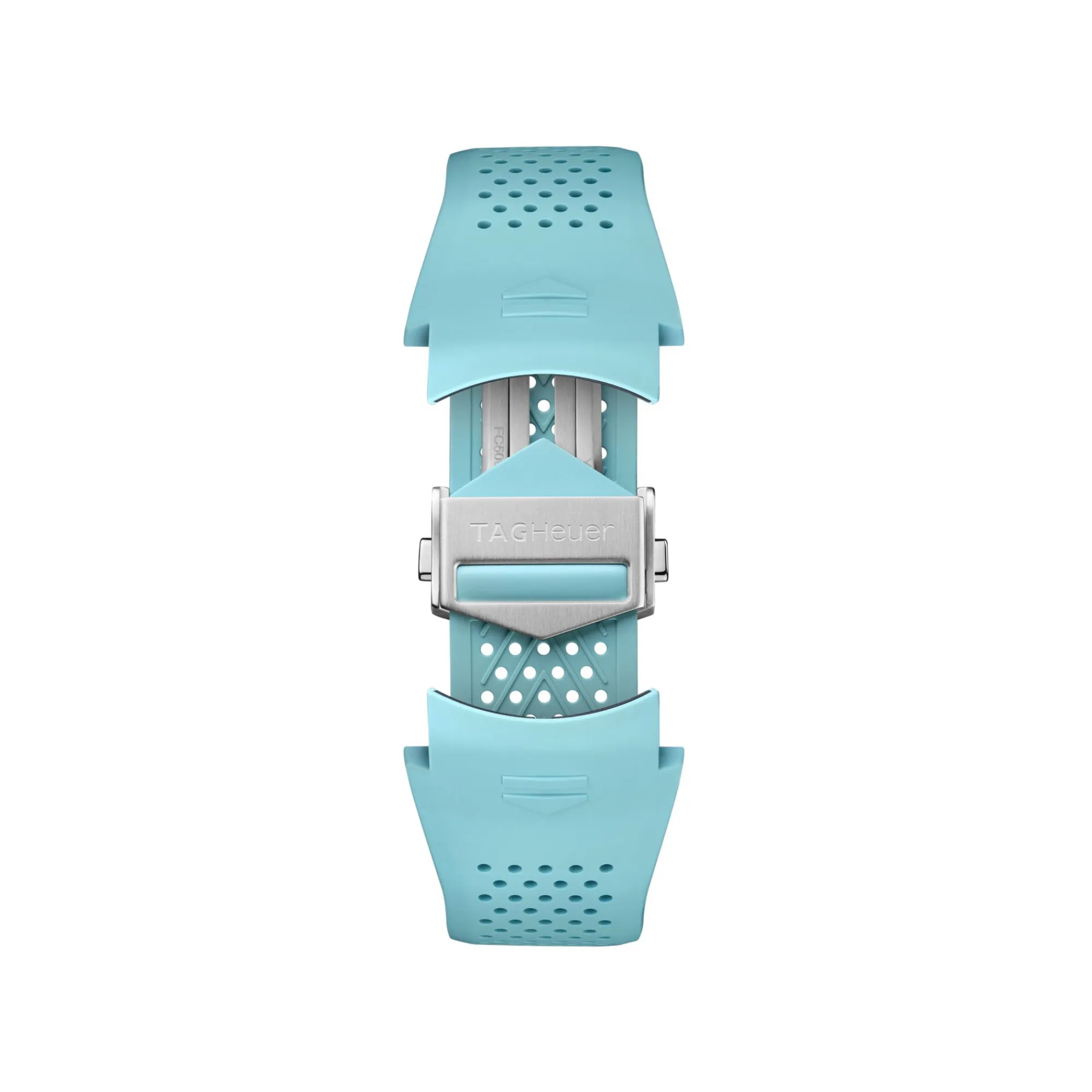 TAG Heuer Calibre E5 Light Blue Perforated Rubber Strap, 45mm New