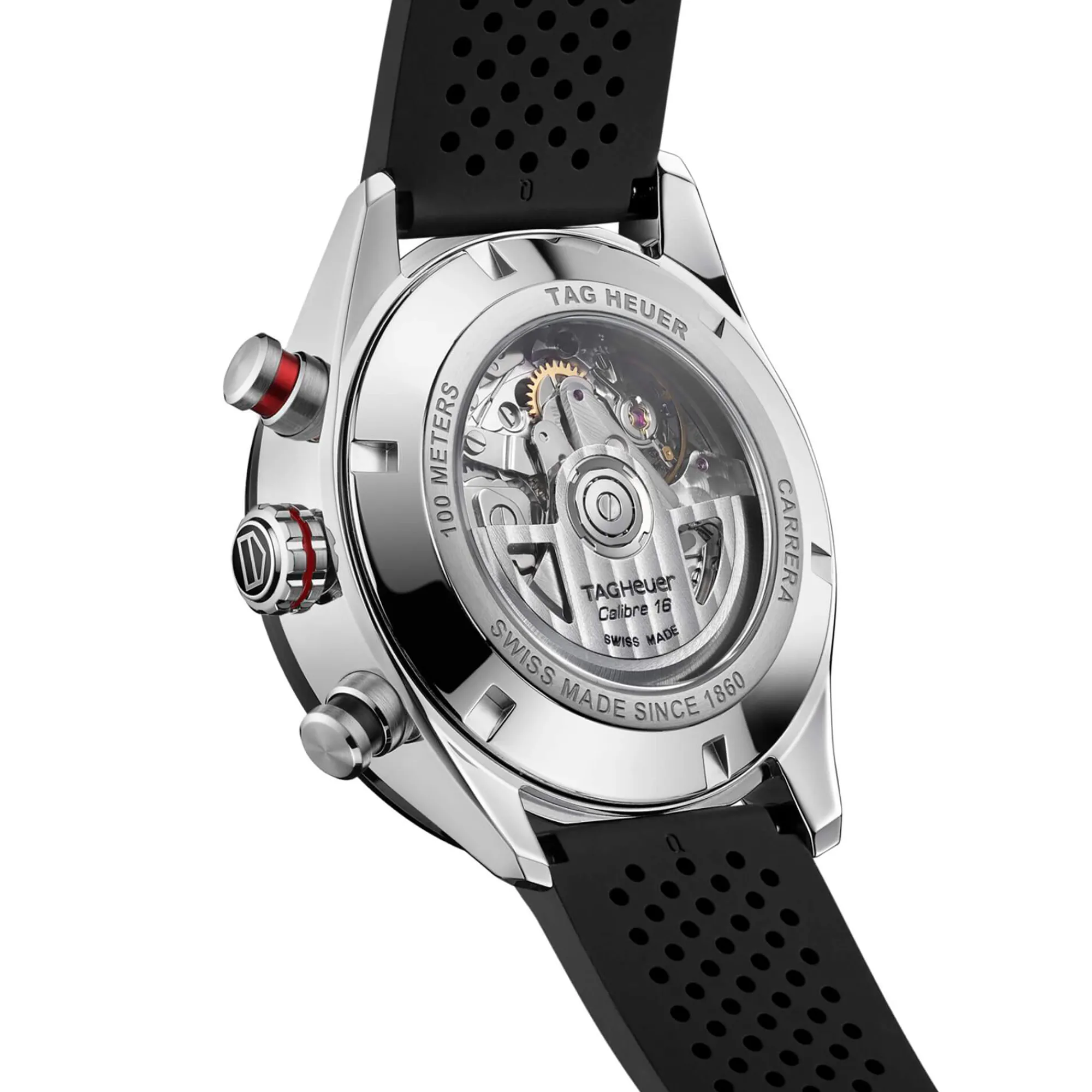 TAG Heuer Carrera Chronograph Watch Black Dial Rubber Strap, 44mm Outlet