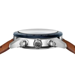TAG Heuer Carrera Chronograph Watch Blue Dial Brown Leather Strap, 44mm Sale