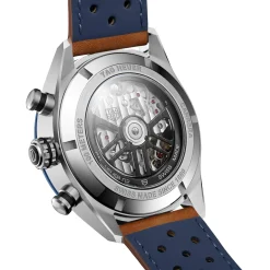 TAG Heuer Carrera Chronograph Watch Blue Dial Brown Leather Strap, 44mm Sale