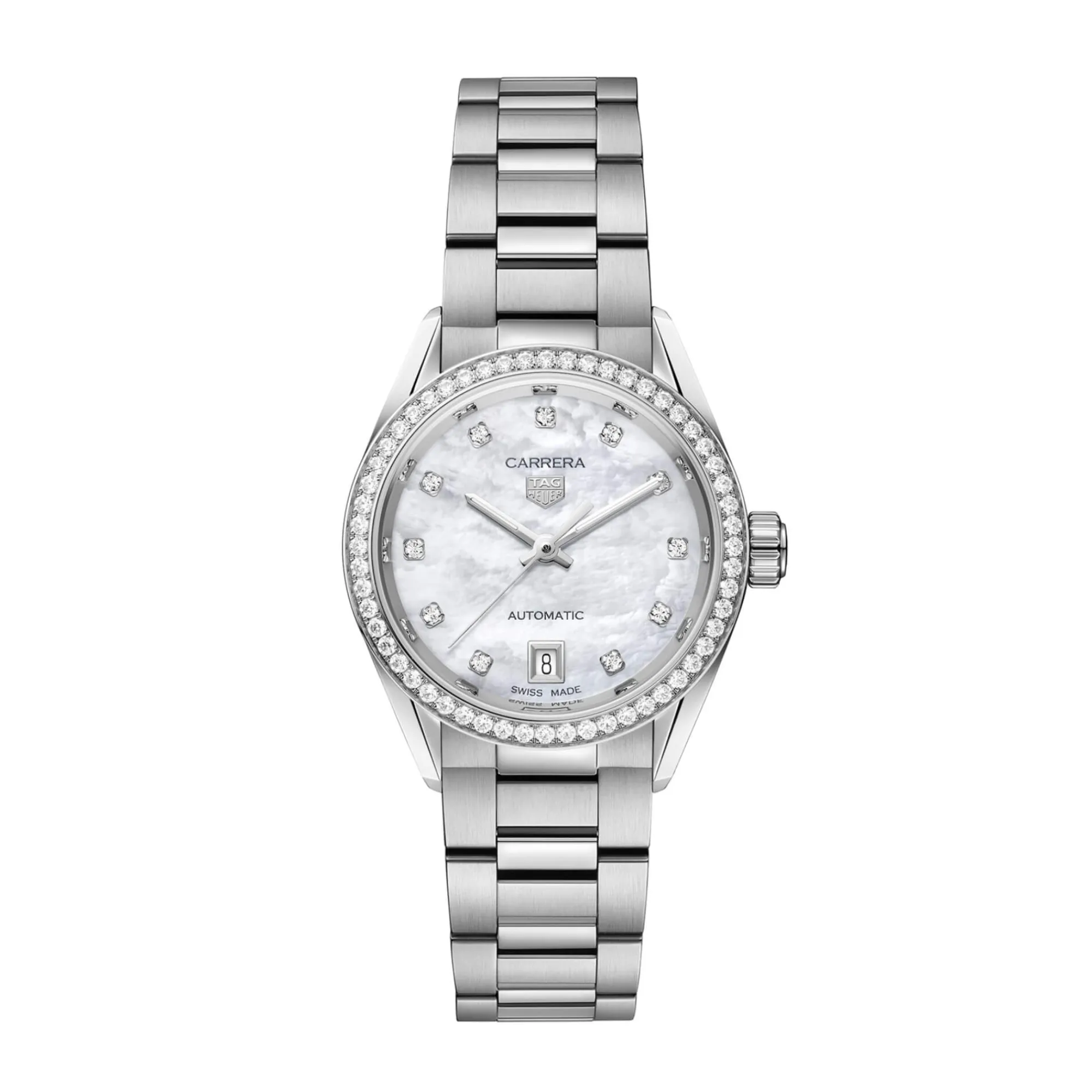 TAG Heuer Carrera Date Watch Mother of Pearl Dial Steel Bracelet, 29mm Sale