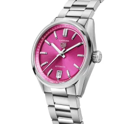 TAG Heuer Carrera Date Watch Pink Dial Steel Bracelet, 36mm Clearance