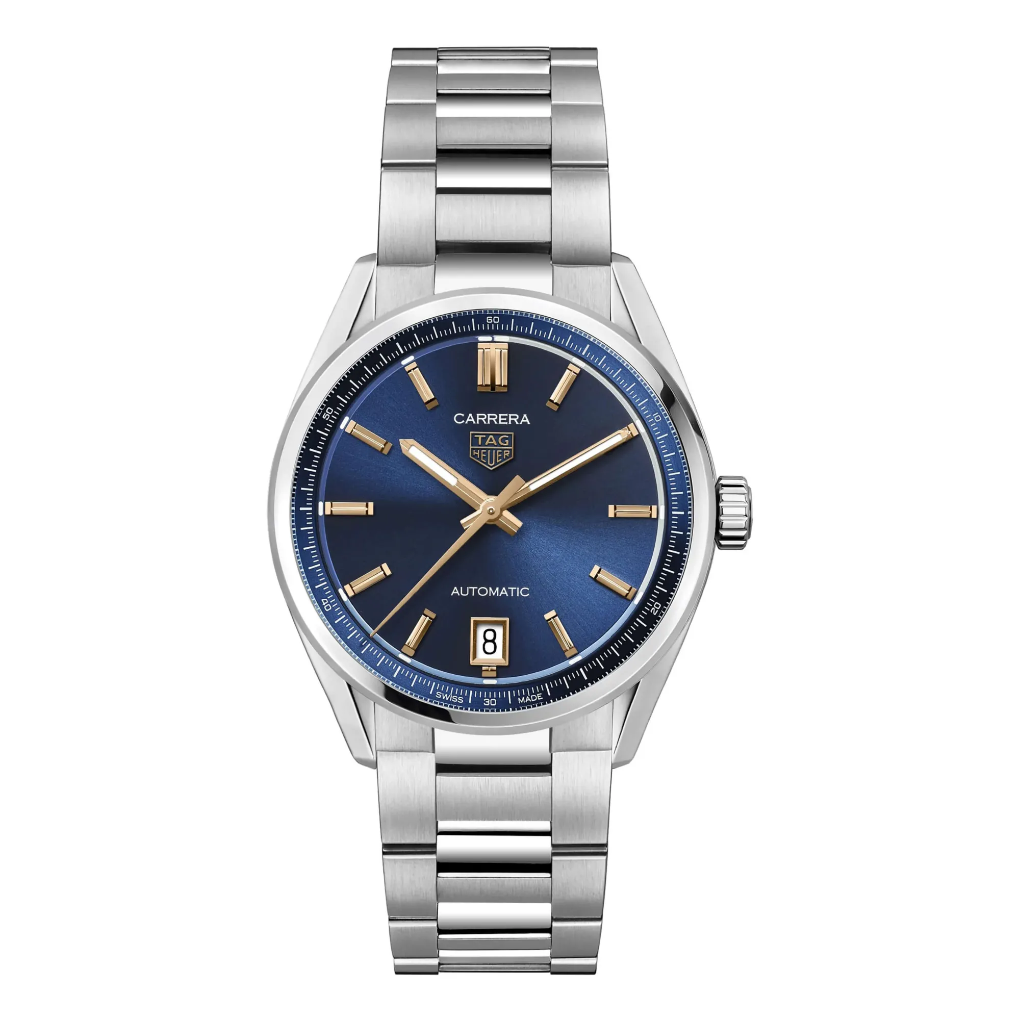 TAG Heuer Carrera Date Watch Steel Case Blue Dial Rose Gold Detailing, 36mm Sale