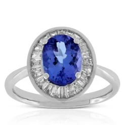 Tanzanite & Baguette Diamond Halo Ring 14K Clearance