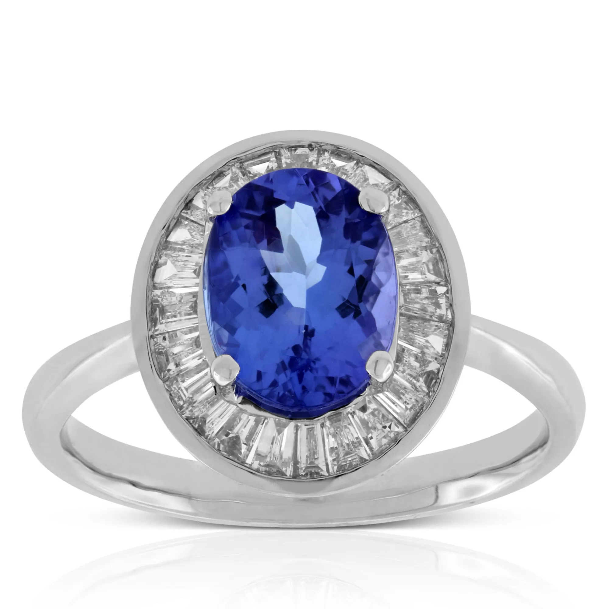 Tanzanite & Baguette Diamond Halo Ring 14K Clearance
