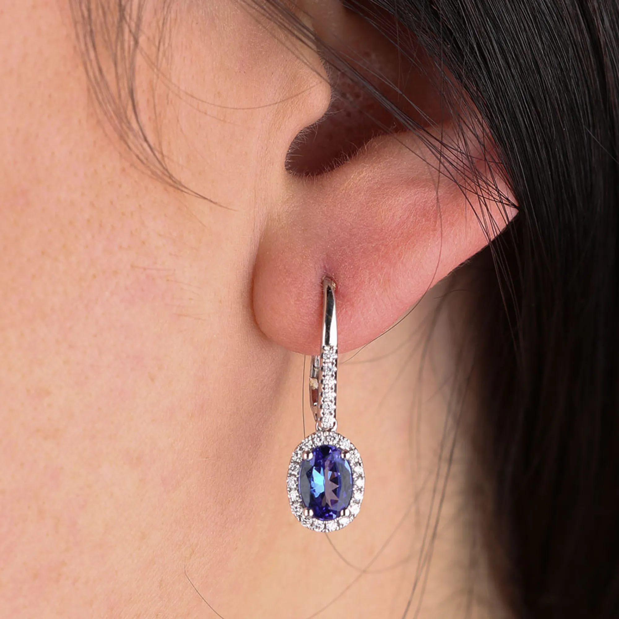 Tanzanite & Diamond Dangle Earrings 14K Outlet
