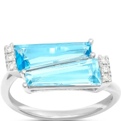Tapered Blue Topaz Ring, 14K White Gold Hot
