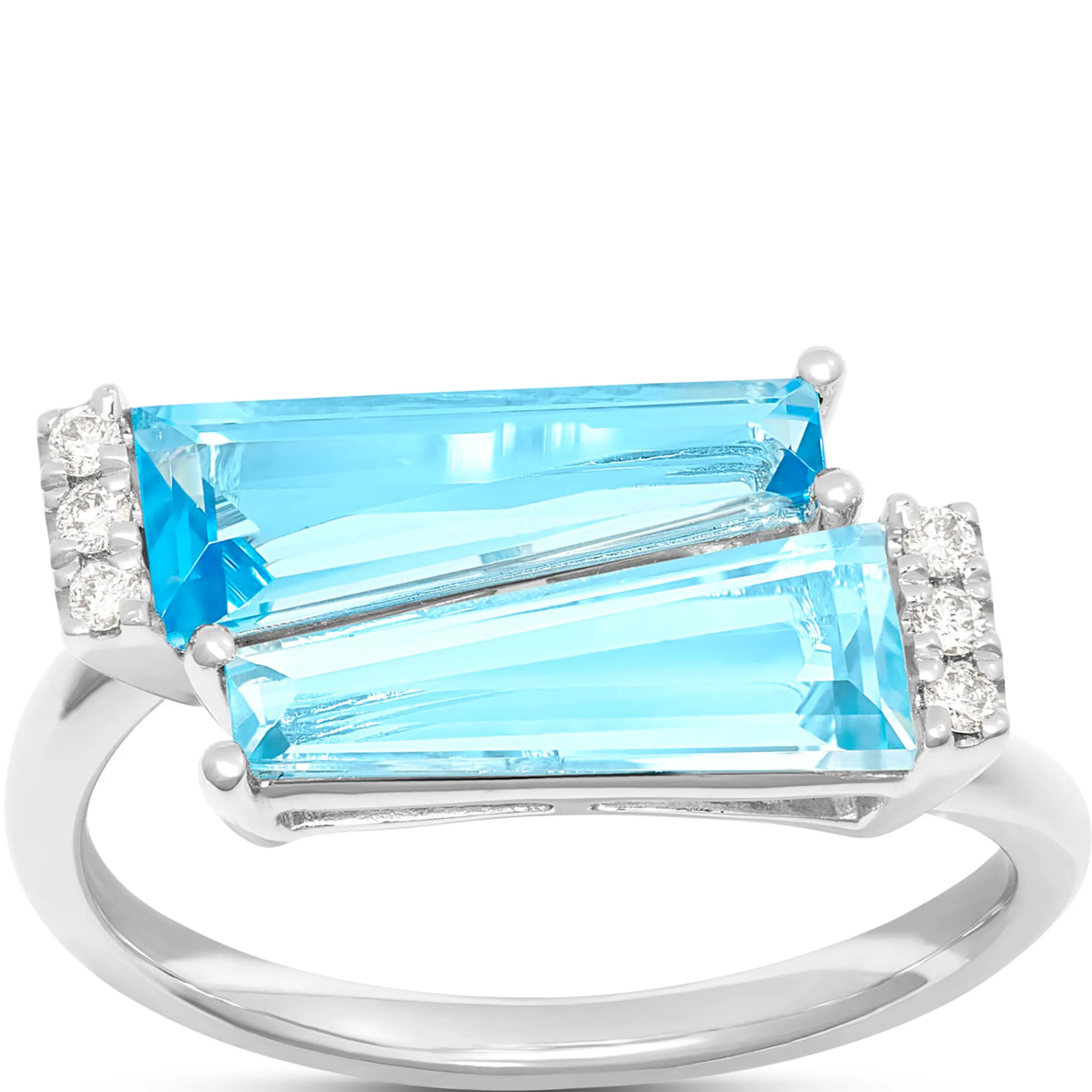 Tapered Blue Topaz Ring, 14K White Gold Hot