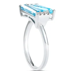 Tapered Blue Topaz Ring, 14K White Gold Hot