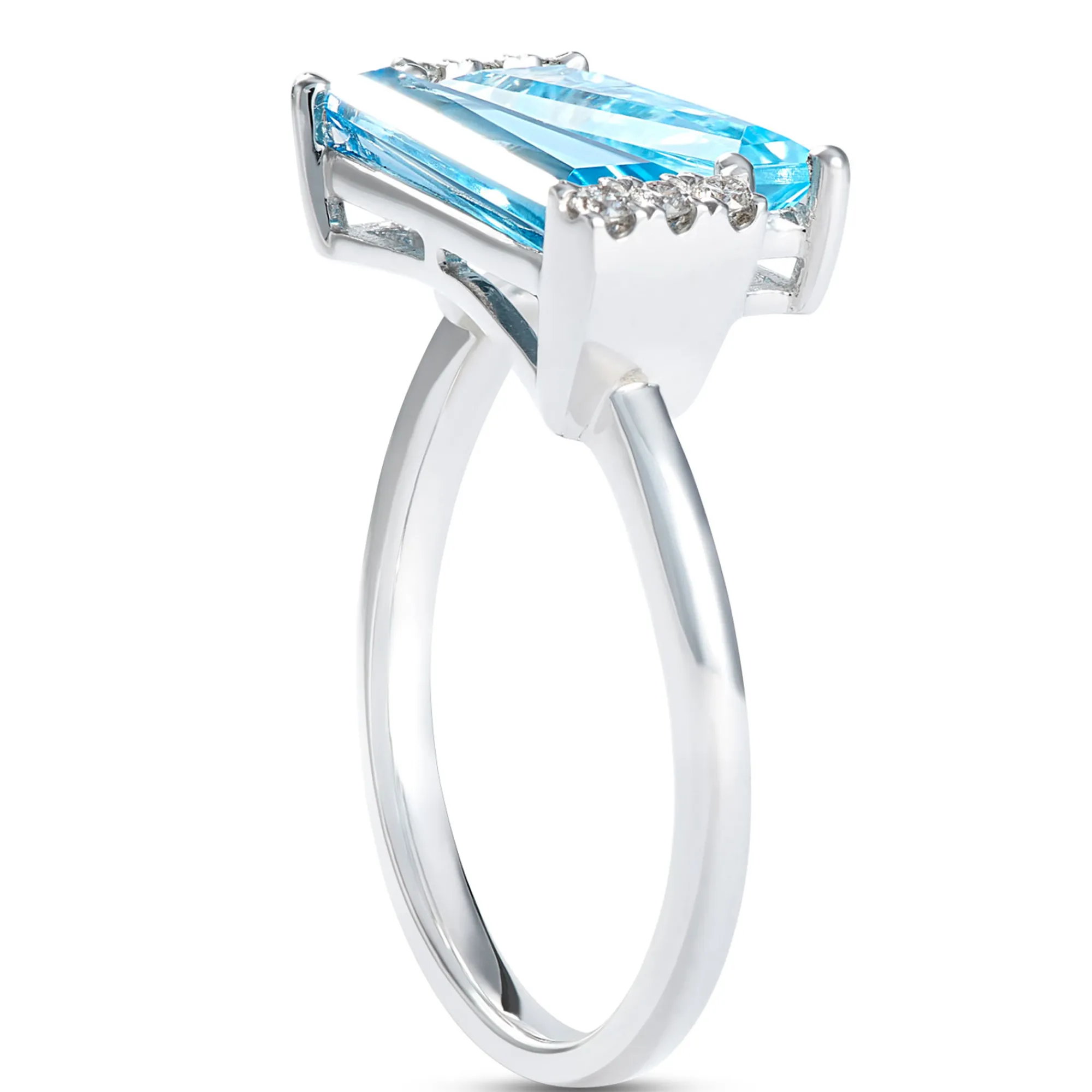 Tapered Blue Topaz Ring, 14K White Gold Hot