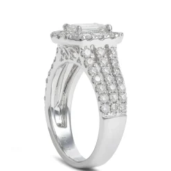 Signature Three-Row Emerald Cut Diamond Engagement Ring, 14K White Gold Sale