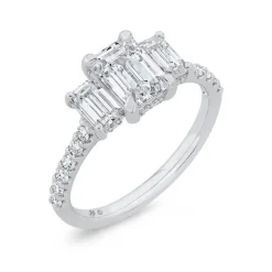 Bella Ponte Three Stone Emerald Cut Diamond Engagement Ring, 14K White Gold
