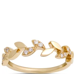 Timeless Leaf Pattern Ring with Accent Diamonds, 14K Yellow Gold Online