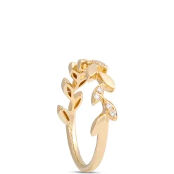 Timeless Leaf Pattern Ring with Accent Diamonds, 14K Yellow Gold Online
