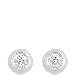 Tiny Bezel Diamond Studs, 14K White Gold Outlet