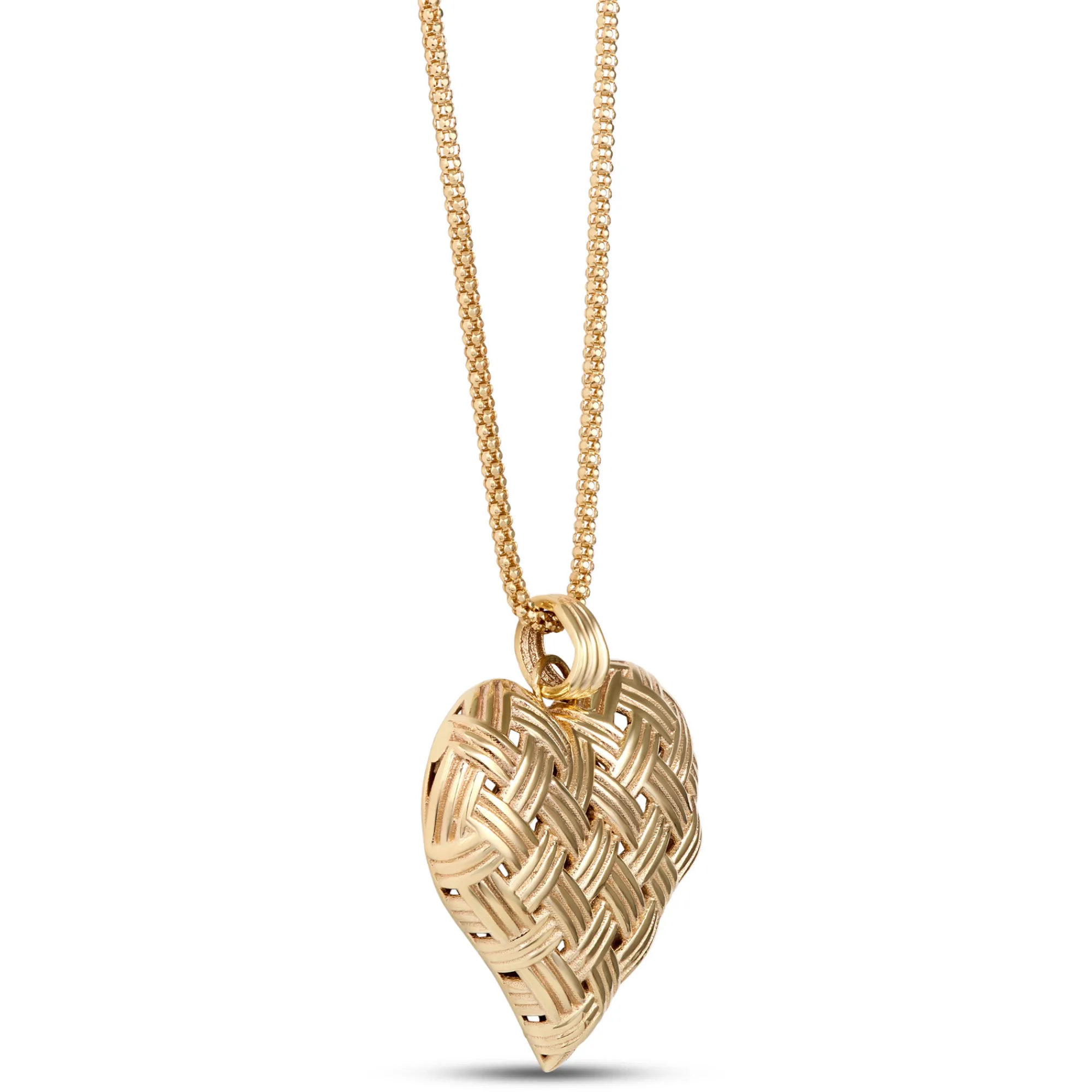 Toscano Basket Weave Heart Pendant Necklace, 14K Yellow Gold Clearance