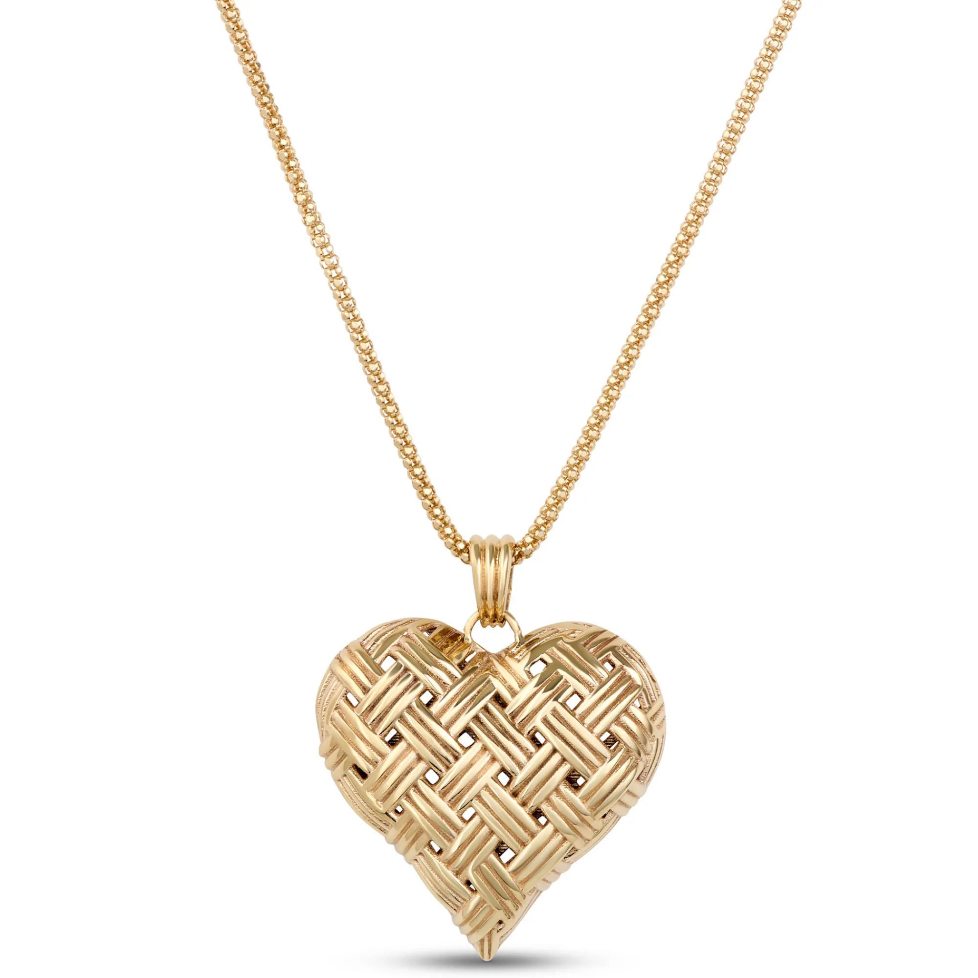 Toscano Basket Weave Heart Pendant Necklace, 14K Yellow Gold Clearance