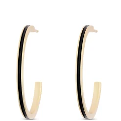 Toscano Black Enamel Hoop Earrings, 14k Yellow Gold Hot