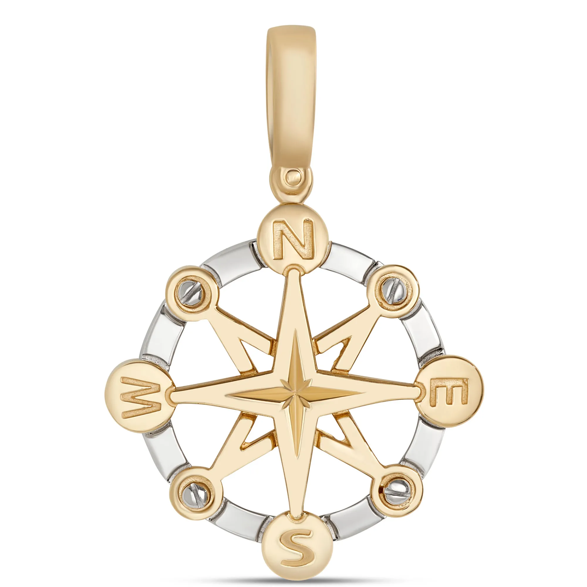 Toscano Compass Pendant, 14K White and Yellow Gold Hot
