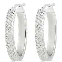 Toscano Diamond Cut Hoop Earrings, 14K White Gold Online