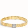 Toscano Flat Tubogas Cuff with Diamond Tips, 18K Yellow Gold
