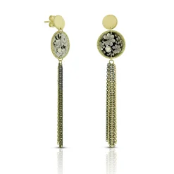 Toscano Floral Disc Earrings with Tassels 14K Clearance