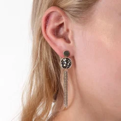 Toscano Floral Disc Earrings with Tassels 14K Clearance