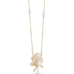 Toscano Flower Pendant with White Enamel Pearl, 14K Yellow Gold Outlet