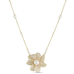 Toscano Flower Pendant with White Enamel Pearl, 14K Yellow Gold Outlet