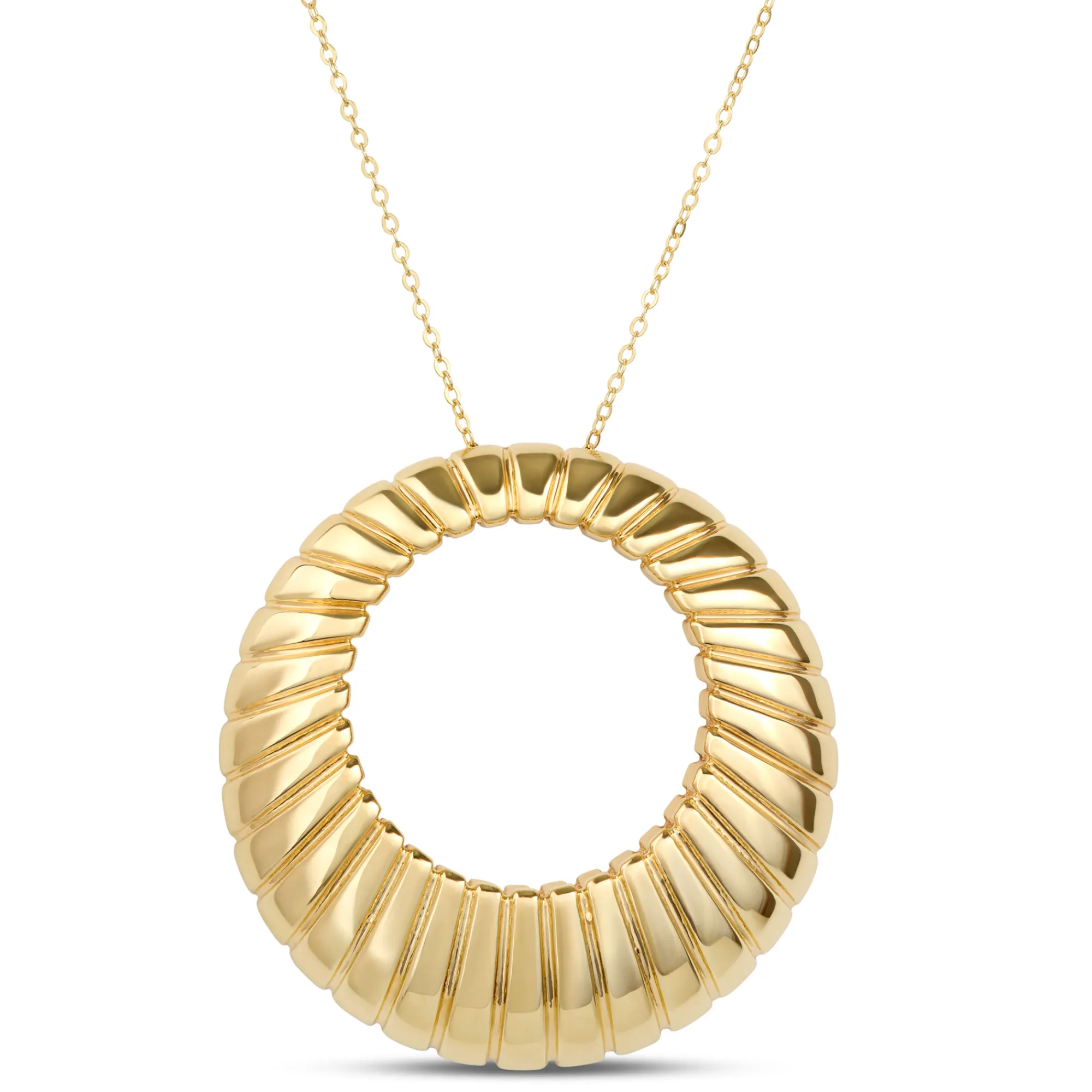 Toscano Fluted Circle Necklace, 14K Yellow Gold New