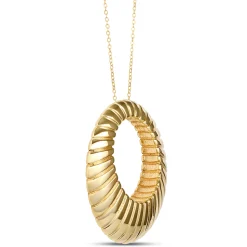 Toscano Fluted Circle Necklace, 14K Yellow Gold New
