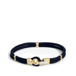 Toscano 8.5-Inch Blue Braided Cord Bracelet, 14K White and Yellow Gold Clearance