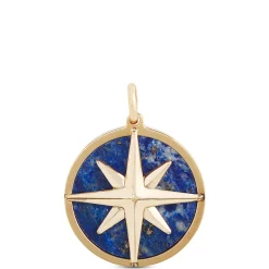Toscano Lapis Compass Pendant in 14K Yellow Gold Hot