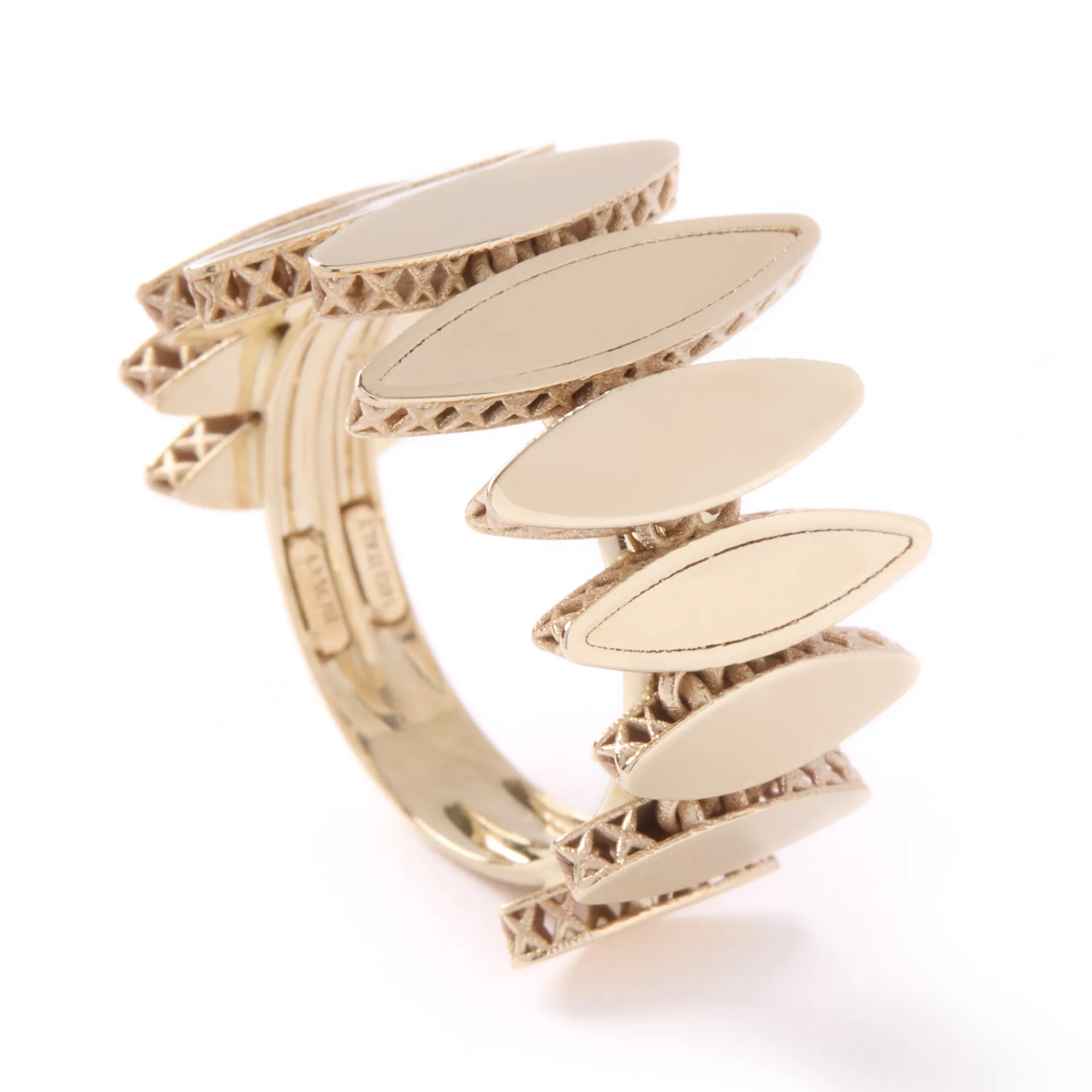 Toscano Marquise Shaped Station Ring, 14K Yellow Gold Size 7 New