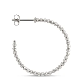 Toscano 25MM Beaded Hoop Earrings in 14K White Gold New