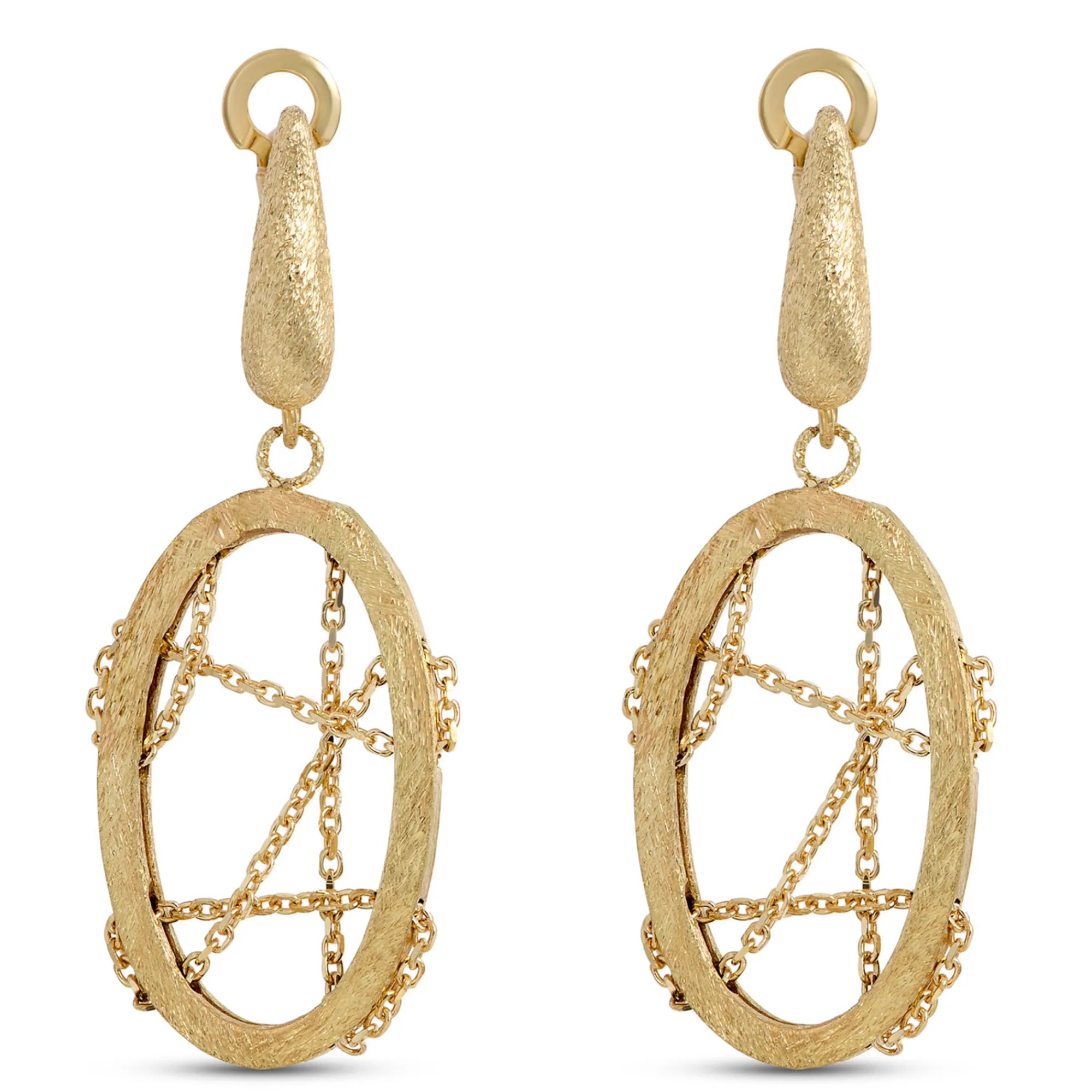 Toscano Oval Dangle Earrings, Chainlink Center, 14K Yellow Gold Best