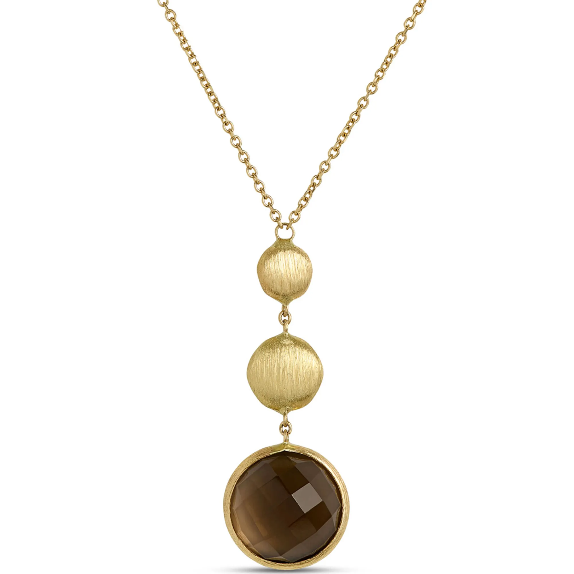 Toscano Round Bezel Set Smoky Quartz Necklace, 14K Yellow Gold Clearance